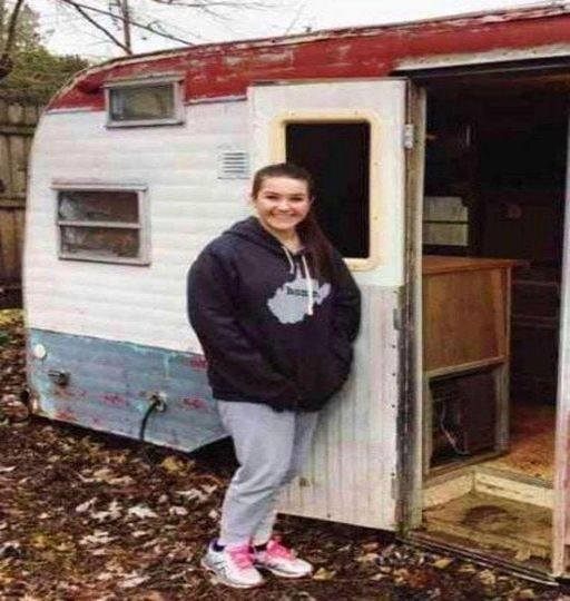 A teenage girl bought an old caravan for about $200.