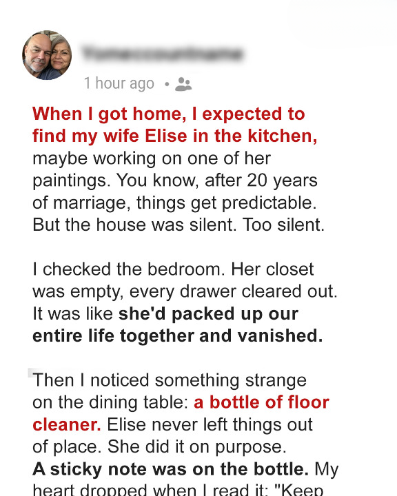 My Wife Walked Out After 20 Years of Marriage — She Left Behind Only a Note and a Bottle of Floor Cleaner