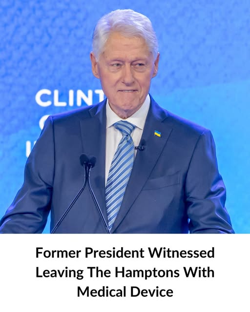 Bill Clinton Leaves The Hamptons With Medical Device At Airport