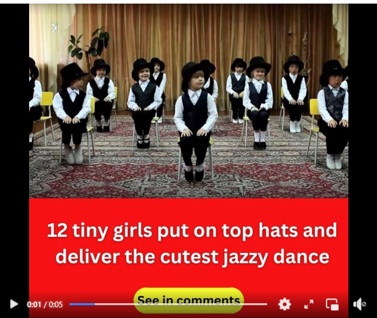 12 tiny girls put on top hats and deliver the cutest jazzy dance