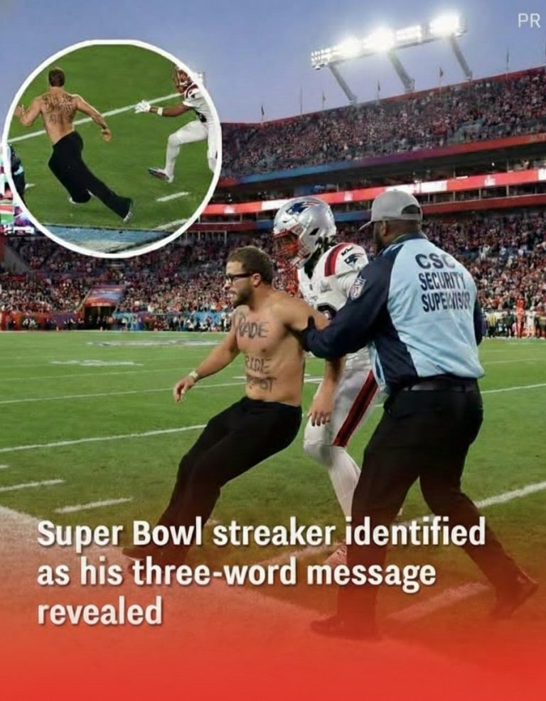 Streaker at Super Bowl Identified After Three-Word Message on His Back Gained Attention